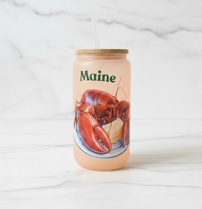 Maine Lobster Color-Changing Can Glass - Personalized 16 oz UV Printed Drinkware with Lid & Straw