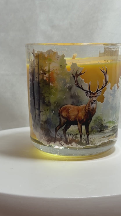 "Deer in Nature" Bright Citrus Scented Soy Candle - Personalized Outdoor Lover's Gift