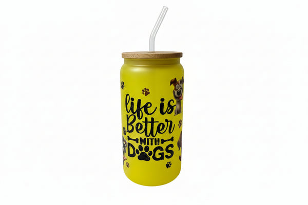 Life is Better with Dogs Color-Changing Can Glass 16oz | Yellow Cold-Activated Personalized