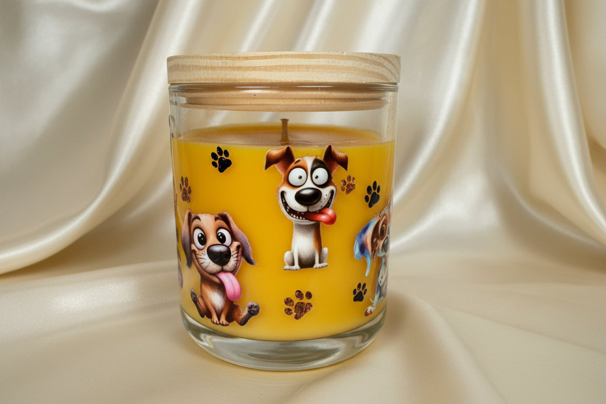 Jar with cartoon dog design on a white background