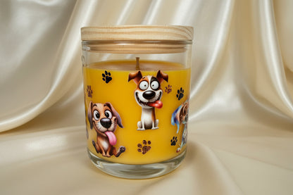 Jar with cartoon dog design on a white background