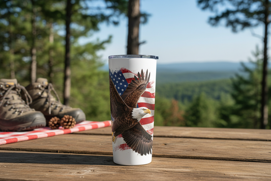 Tall skinny white eagle tumbler outdoors