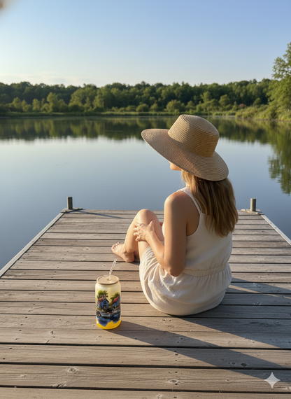 "Boat House" 16 oz Glass Can, Lid & Straw | Personalized